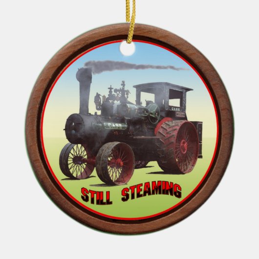 Hoesjes tractor 'nog steeds stomen' keramisch ornament (Voorkant)