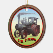 Hoesjes tractor 'nog steeds stomen' keramisch ornament (Links)