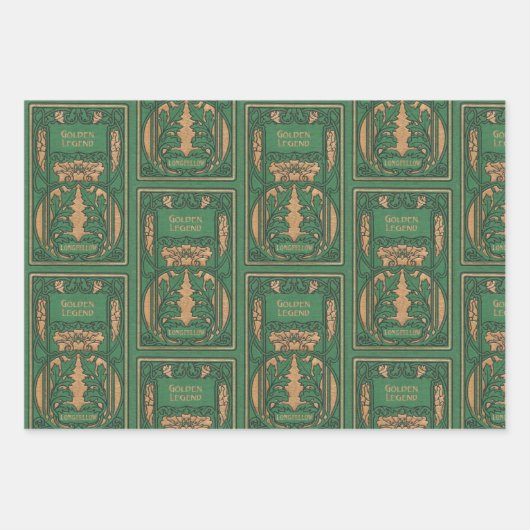 Hoesjes uit het oude boek (beige en groen) inpakpapier vel (Voorkant 3)