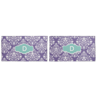 Hoesjes van Monogram Paarse Damask Pillow Kussensloop