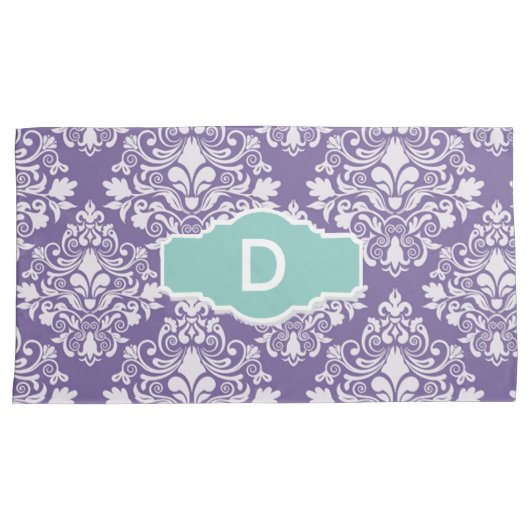 Hoesjes van Monogram Paarse Damask Pillow Kussensloop (Voorkant-Rechts)