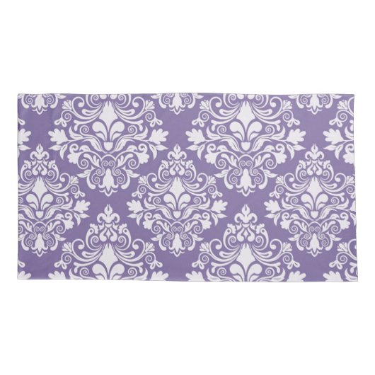 Hoesjes van Monogram Paarse Damask Pillow Kussensloop (Achterkant-Links)