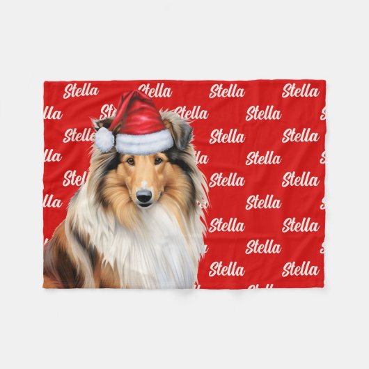 Hoest Collie Dog Name Patterated Red Kerstmis Fleece Deken (Voorkant (Horizontaal))