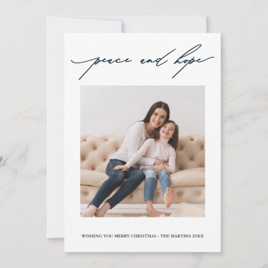 Hoest en hoopkalligrafie Vakblauwe en witte feestd Kaart (Voorkant)