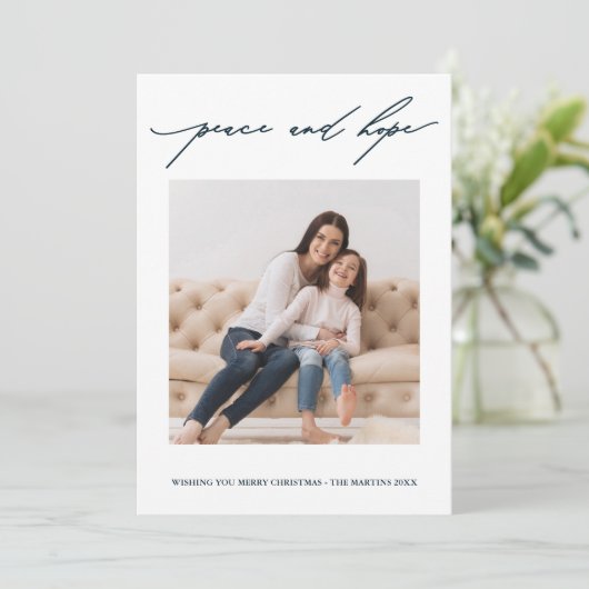 Hoest en hoopkalligrafie Vakblauwe en witte feestd Kaart (Staand voorkant)