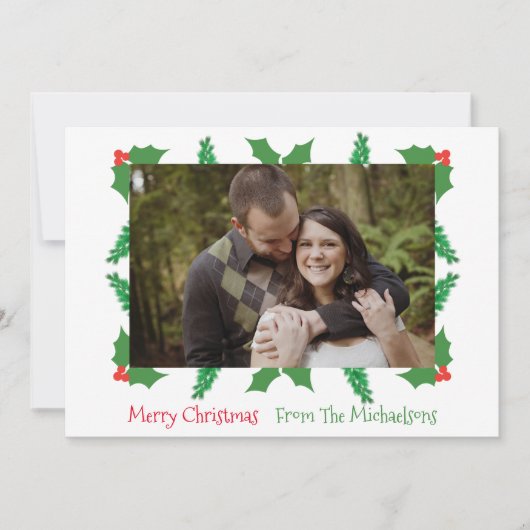 Hoesten en Holly Kerstmis Feestdagenkaart (Voorkant)