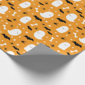 Hoesten en vleermuizen Oranje Halloween Cadeaupapier (Hoek)