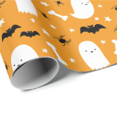 Hoesten en vleermuizen Oranje Halloween Cadeaupapier (Rol Hoek)