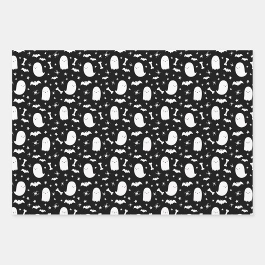 Hoesten en vleermuizen Oranje Halloween Inpakpapier Vel (Voorkant 3)