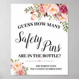 Hoeveel Baby shower van het type Safety Pins roze  Poster