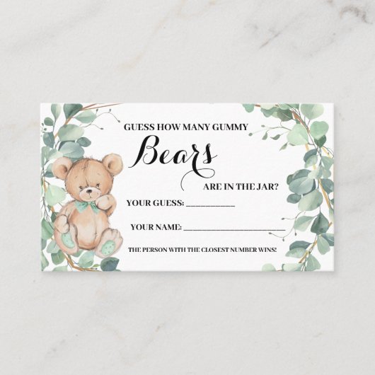 Hoeveel Beer Greenery Baby shower Game Card Plaatskaartje (Voorkant)