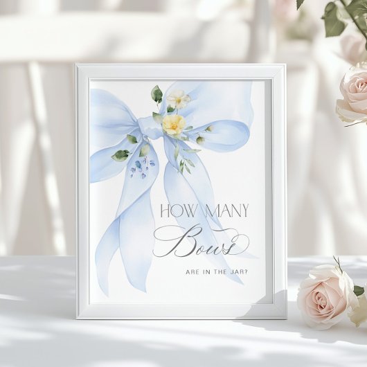 Hoeveel Bows Blue floral Bow baby shower Poster