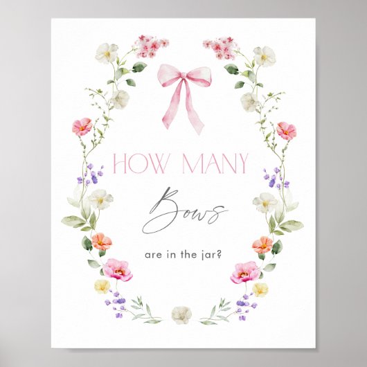 Hoeveel Bows Pink Floral baby shower Poster (Voorkant)