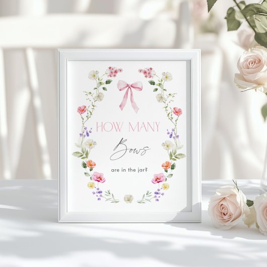 Hoeveel Bows Pink Floral baby shower Poster