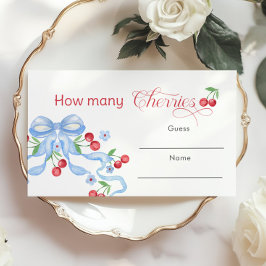 Hoeveel Cherries Blue Bow Baby shower spel Informatiekaartje