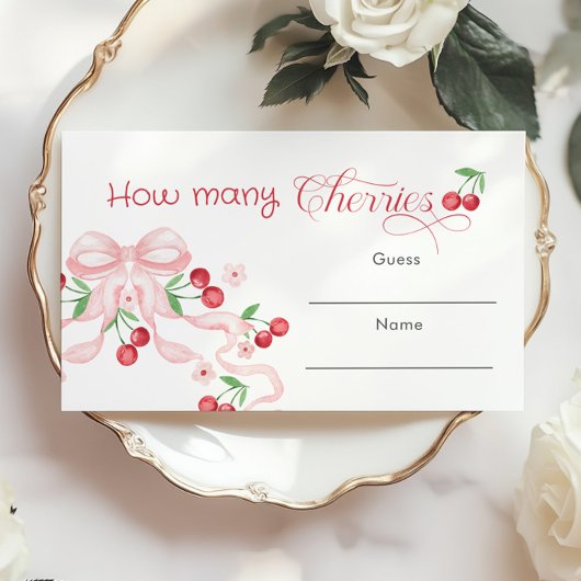 Hoeveel Cherries Pink Bow Baby shower spel Informatiekaartje