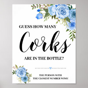 Hoeveel Corks Vrijgezellenfeest Blue Floral game s Poster