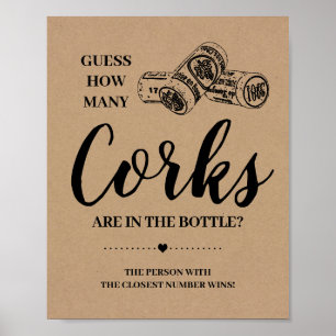 Hoeveel corks vrijgezellenfeest rustige game-teken poster