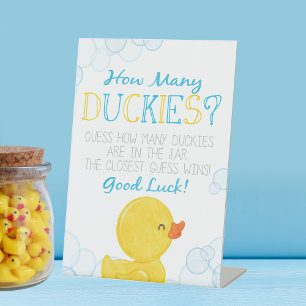 Hoeveel Duckies Verjaardag of Baby shower Game Reclamebord Met Voetstuk