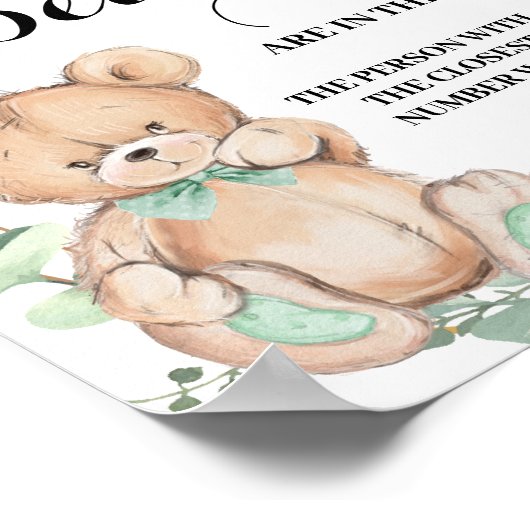 Hoeveel Gummy Beren Greenery Baby shower Game Poster (Hoek)