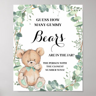 Hoeveel Gummy Beren Greenery Baby shower Game Poster