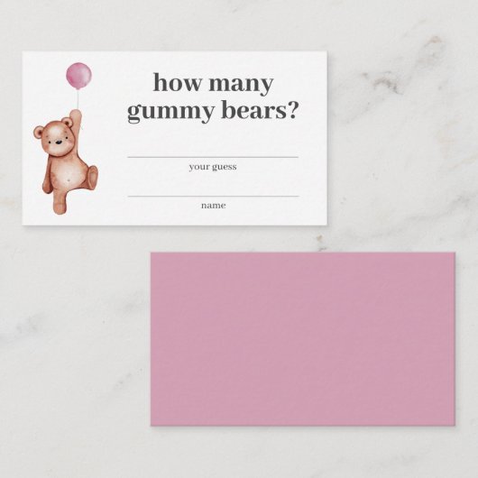 Hoeveel Gummy Beren Meisje Teddy Bear Baby shower Informatiekaartje (Voorkant / Achterkant)