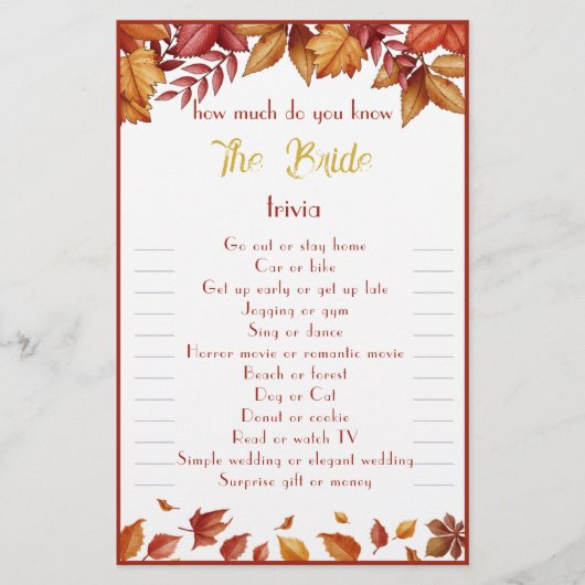 Hoeveel kent u de Bride Trivia Card Flyer? Flyer (Voorkant)