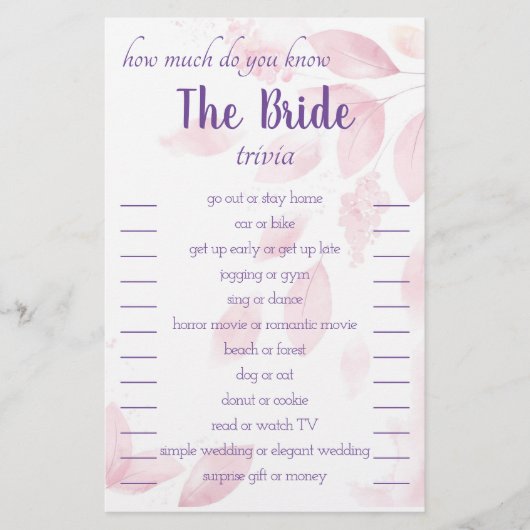 Hoeveel kent u de Bride Trivia-kaart? Flyer (Voorkant)