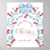 Hoeveel kersen in de pot blauwe strik Baby shower Poster (Voorkant)