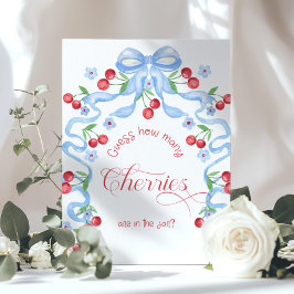 Hoeveel kersen in de pot blauwe strik Baby shower Poster