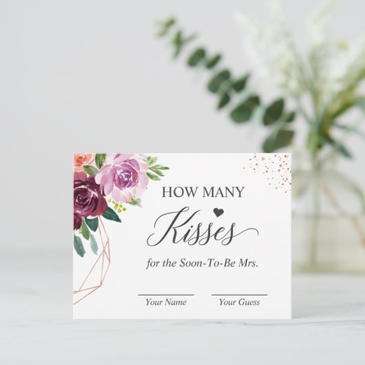Hoeveel Kisses Paarse Floral Vrijgezellenfeest Gam Briefkaart (Staand voorkant)