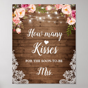 Hoeveel Kisses Rustic Vrijgezellenfeest Game Sign Poster