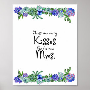 Hoeveel Kisses Succulent Vrijgezellenfeest Game Poster