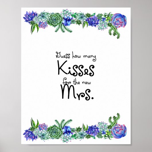 Hoeveel Kisses Succulent Vrijgezellenfeest Game Poster (Voorkant)
