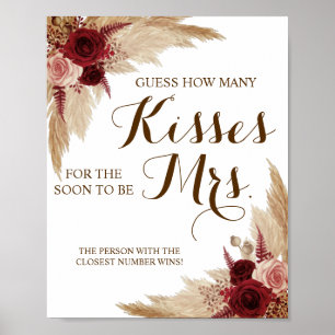 Hoeveel Kisses voor mevrouw Pampas Shower Game Sig Poster