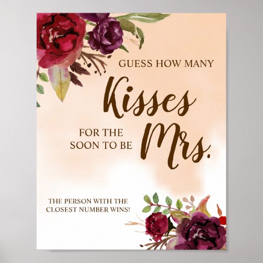 Hoeveel Kisses voor Mrs. |Burgundy Shower Game Sig Poster (Voorkant)