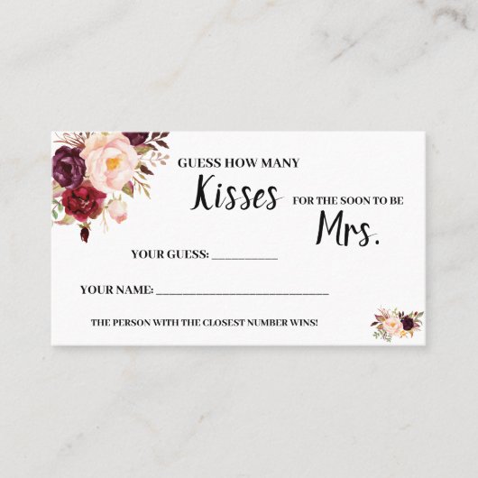 Hoeveel Kisses voor Mrs Marsala Shower Game Card Plaatskaartje (Voorkant)
