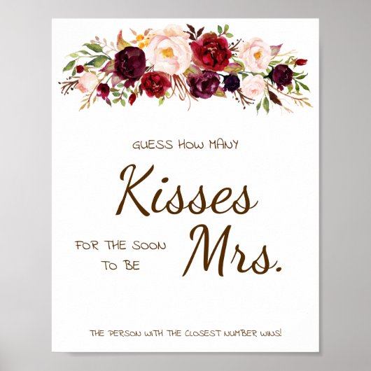 Hoeveel Kisses voor Mrs Marsala Shower Game Sign Poster (Voorkant)