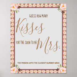 Hoeveel Kisses voor Mrs Pink Shower Game Sign Poster