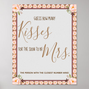 Hoeveel Kisses voor Mrs Pink Shower Game Sign Poster