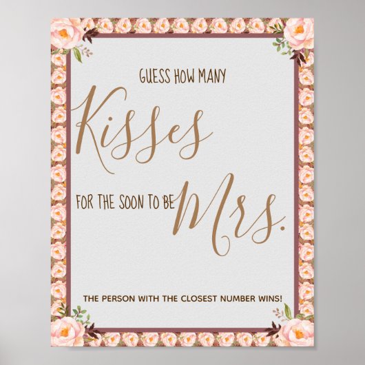 Hoeveel Kisses voor Mrs Pink Shower Game Sign Poster (Voorkant)