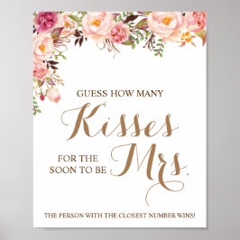 Hoeveel Kisses voor Mrs Pink Shower Game Sign Poster