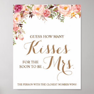 Hoeveel Kisses voor Mrs Pink Shower Game Sign Poster