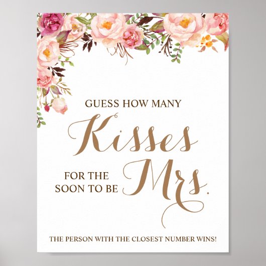 Hoeveel Kisses voor Mrs Pink Shower Game Sign Poster (Voorkant)