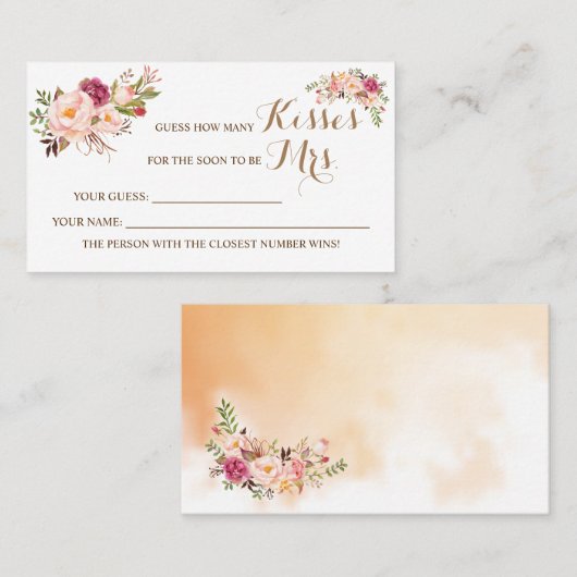 Hoeveel Kisses voor Mrs Pink Shower-spelkaart Plaatskaartje (Voorkant / Achterkant)