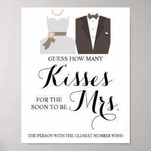 Hoeveel Kisses voor Mrs Shower Game Sign Poster