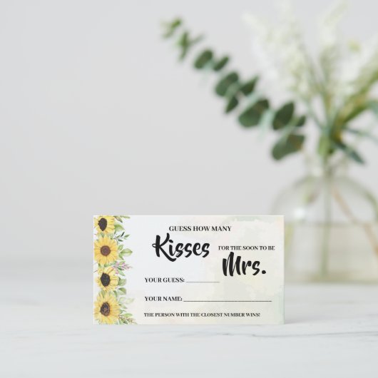 Hoeveel Kisses voor Mrs Sunflower Shower Game Card Plaatskaartje (Staand voorkant)