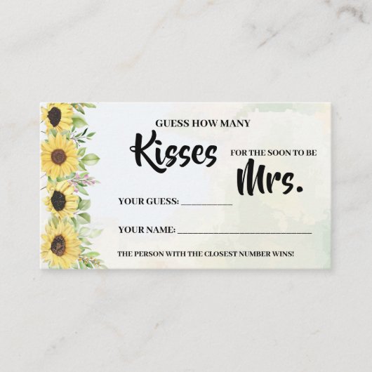 Hoeveel Kisses voor Mrs Sunflower Shower Game Card Plaatskaartje (Voorkant)
