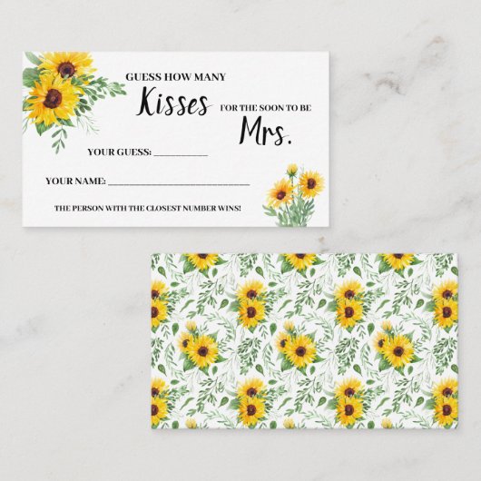 Hoeveel Kisses voor Mrs Sunflower Shower Game Card Plaatskaartje (Voorkant / Achterkant)