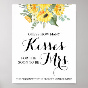 Hoeveel Kisses voor Mrs Sunflower Shower Game Sign Poster